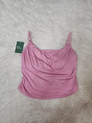 Halara Women’s PinkRibbed Knit Cowl Neck Adjustable Straps Built-in Bra Casual Tank Top thumbnail 8