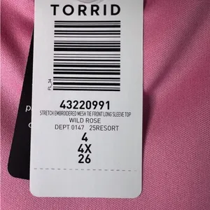 Torrid Size 4(4X)(26) Pink Long Sleeve Top Embroidered Stretch Mesh Tie Front thumbnail 13