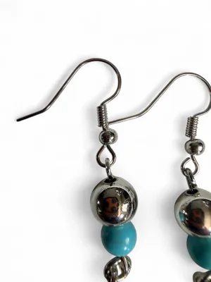 Handmade Silver & Turquoise Feather Dangle Earrings thumbnail 5