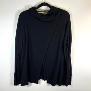 Free People‎ Black Ribbed Cowl Neck Split Back Long Sleeve Top XS thumbnail 8