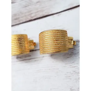 Vintage Clip On Earrings - Stunning Patterned Chunky Hoops Gold Tone thumbnail 2