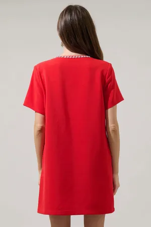 SugarLips Stazie V-Neck Rhinestone Detail Mini Dress Red thumbnail 3