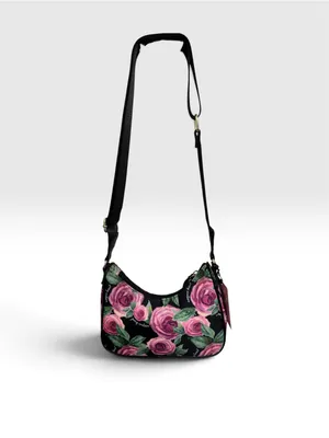 Juicy Couture Black Pink Rose Floral Print Mini Shoulder Bag Gold Chain Strap thumbnail 4