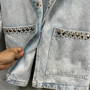 80's Vintage M BLUE Jean Jacket acid washed out studded thumbnail 7
