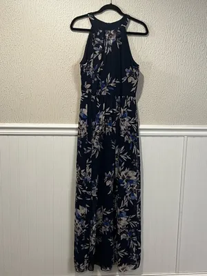 Eliza J Navy Floral Print Chiffon Halter Neck Maxi Dress size 12 NO SASH thumbnail 4