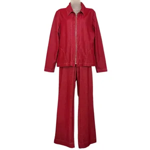 Vintage Weekenders Red Denim Knit Track Suit Set: Zipper Jacket & Leisure Pants thumbnail 13
