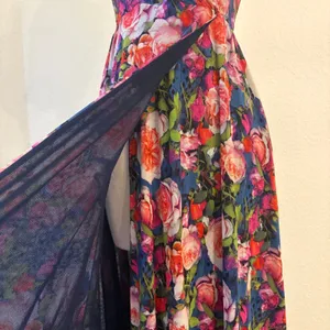 Fuzzi Floral Mesh Halter‎ Maxi Dress XS Romantic Ruffle Wedding Guest Italy $650 thumbnail 4