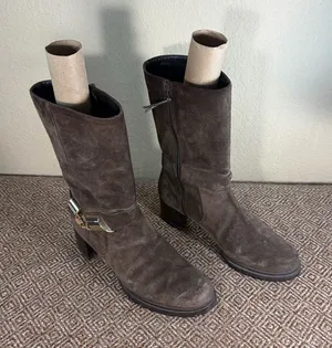 Stuart Weitzman Skipper Slate Gray Suede Mid-Calf Boots Size 6.5M Luxury Casual thumbnail 1