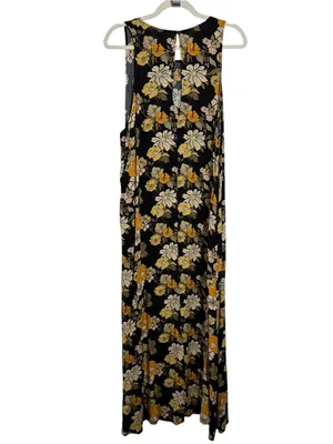 Natural Life Floral‎ Maxi Dress Black Yellow Sleeveless Pockets L/XL thumbnail 4