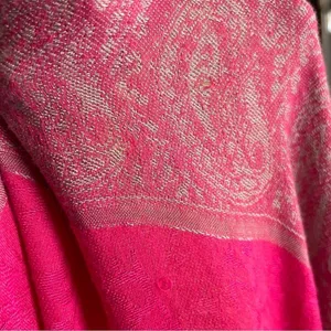 Cashmere Boho Pink Paisley Printed Scarf Wrap Shawl Fringe 70x23” READ thumbnail 9