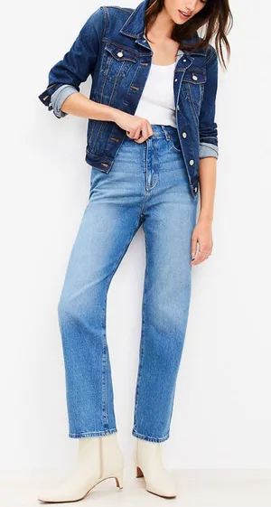 Loft | High Rise Straight Cotton Jeans in Vintage Mid Indigo Wash Size 6 / 28" thumbnail 1