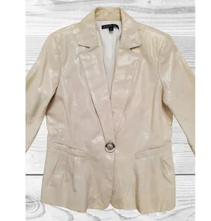 Lafayette 148 Jacket Womens 10 Beige Leather Single‎ Breasted Blazer VTG … thumbnail 2