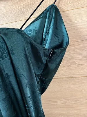 Romwe Satin Dark Green Slip Dress - US 8-10 thumbnail 6
