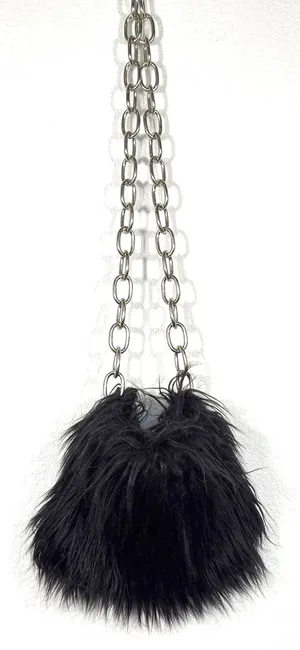 Widow Dolls Kill Black Shaggy Faux Fur Chain Shoulder Crossbody Bag Goth Y2K Emo thumbnail 3