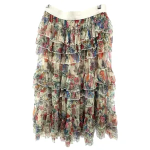 Beulah Style‎ Floral Mesh Tiered Ruffle Skirt L NWT Romantic Cottagecore thumbnail 7