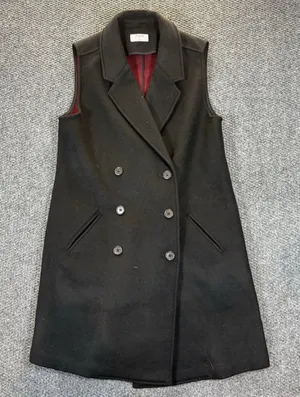 Untuckit Women's Small Black Maroon‎ Wool Double Breasted Long Vera Vest thumbnail 1