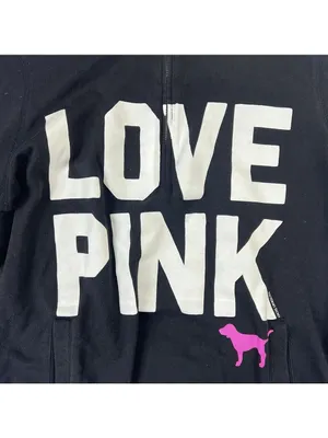 Vtg Y2K Victoria's Secret PINK 'Love Pink' Half Zip Sweatshirt Size L Black thumbnail 3