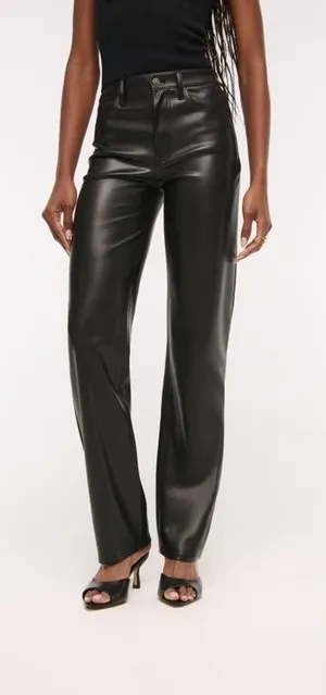 Abercrombie 90s High-Rise Straight Black Leather Pants thumbnail 1
