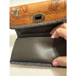 Vintage Tooled Leather Geraldine Wallet Womens Butterfly Floral Design thumbnail 6