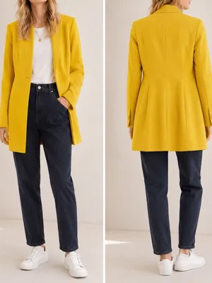 Zara Yellow Mustard Gold Inverted Lapel Minimalist Chic Longline Blazer Coat thumbnail 2