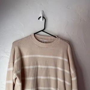 Sincerely Jules Striped Crew Neck Sweater Beige White Cotton M Minimalist‎ thumbnail 2
