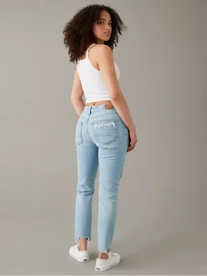 American Eagle Curvy '90s Skinny Jean in Stretch Ripped Destroyed Light Wash thumbnail 3