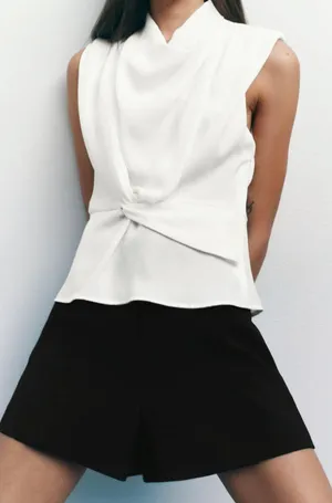 NWT FRONT KNOT TOP Oyster White thumbnail 1