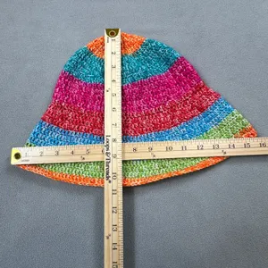 Handmade Crochet Bucket Hat Colorful Striped Knit Hippie Boho Women Vibrant Y2K thumbnail 2