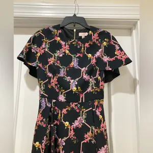 Ted Baker Black Dress with Pink Floral Design Uk 1 (US 4) thumbnail 4