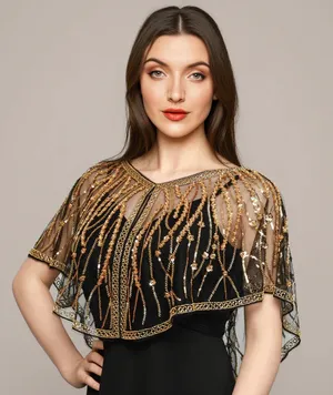 ALDO Stunning black cape with intricate gold beading. Perfect for formal occasions. thumbnail 3
