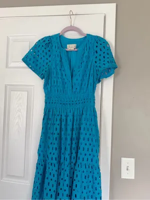 Anthropologie Somerset Aqua Blue Eyelet Maxi Dress thumbnail 8
