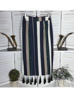 Vintage retro pencil skirt striped 60s mod hippie boho fringes western festival thumbnail 2