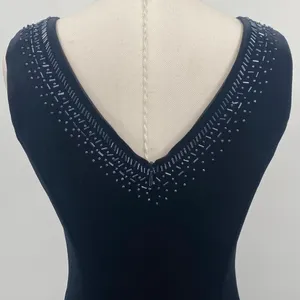 Vintage Y2k Velvet Gown Sleeveless Beaded Bateau Neck Mesh Godets Black Womens 4 thumbnail 8
