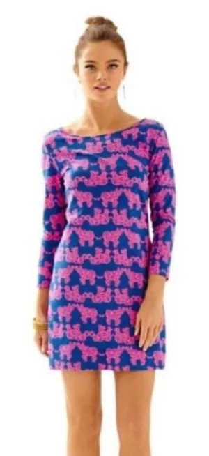 LILLY PULITZER Marlowe Shift mini dress blue w pink elephants sz M thumbnail 1