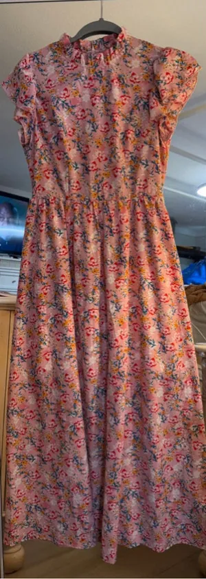 NEW Floral Ruffle Collar Maxi Lined Dress L thumbnail 1