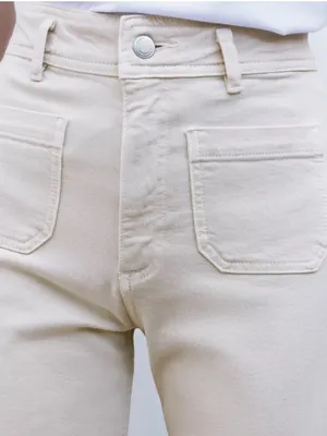 NWT Zara The Patch Pocket Wide Leg Jeans in Cream Size 6 thumbnail 5