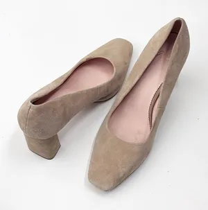 J. CREW Tan Suede Closed Square Toe Slip On Chunky Block Heels 9 Office Neutral thumbnail 1