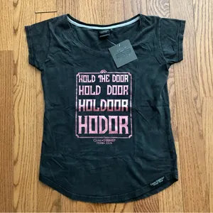 Game of Thrones Black Cotton Tee Pink Metallic Hodor Graphic Women's Size M NWT thumbnail 1