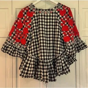 Anthropologie Pankaj & Nidhi checkered gingham embroidered floral swing blouse s thumbnail 11