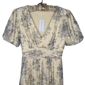 NWT Baltic Born S Ardley Maxi Dress Cream & Blue Floral‎ Sheer Overlay Babydoll thumbnail 4