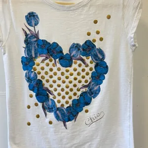 London Ink 83/25 Floral Heart Gold Polka Dot Chic Tee Made in Italy Med Wht Blue thumbnail 3