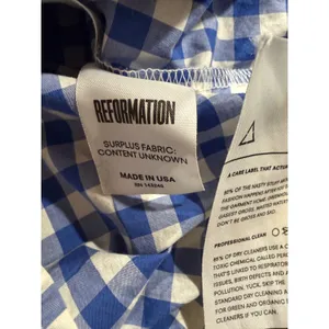 Reformation Blue White Gingham Off The Shoulder Button Down Shirt Womens Small‎ thumbnail 4