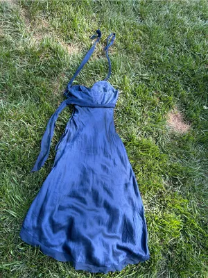 Vintage‎ y2k Cache Silk Halter Dress size 6 blue high low whimsy floral summer thumbnail 3