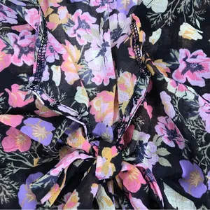FREE‎ PEOPLE Maybel Sheer Floral Tie Front Peplum Top Crop Black Pink Small New thumbnail 10