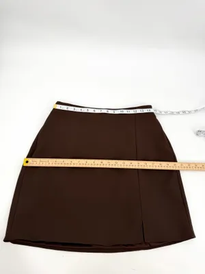 Cider Mini Skirt Womens L Chocolate Brown Mid Rise Split Lined Casual Fall NEW thumbnail 10