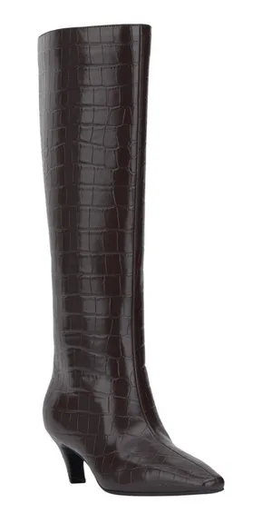 NWT INC International Concepts Knee High Boots Kitten Heels Brown Croc 7M thumbnail 1