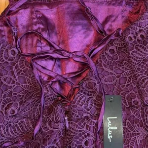 NWT Lulus Women’s Magic Moments Plum Purple Lace-Up Lace Midi Dress Size XS thumbnail 8