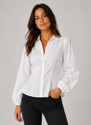Reclaimed Vintage White Cotton Preppy Shirt Balloon Sleeves US4 thumbnail 1