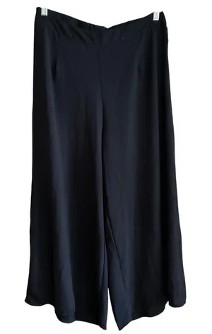 black wide leg trousers elastic and zipper closure women's large casual pants thumbnail 1