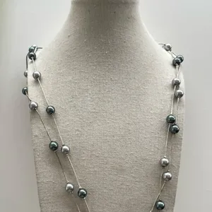 Premier Designs Silver tone metal Crystal bead Black pearl faux Necklace Quality 30” thumbnail 2
